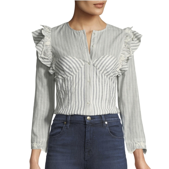 REBECCA TAYLOR Striped Corset Top w/ Embroidery Trim - Picture 5 of 5